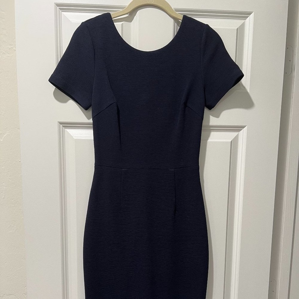 Boden Navy Short Sleeve Scooped Back Ribbed Midi Dress